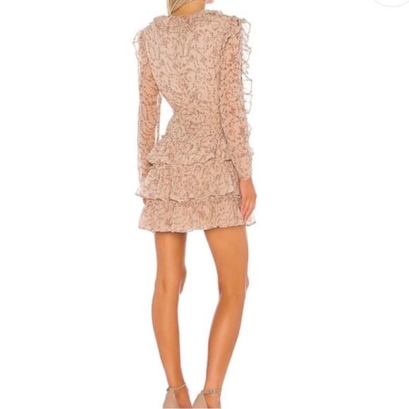 Bardot Alessia Tan Frill Ruffled Long Sleeved Mini Dress Size Medium 8 - Picture 3 of 9